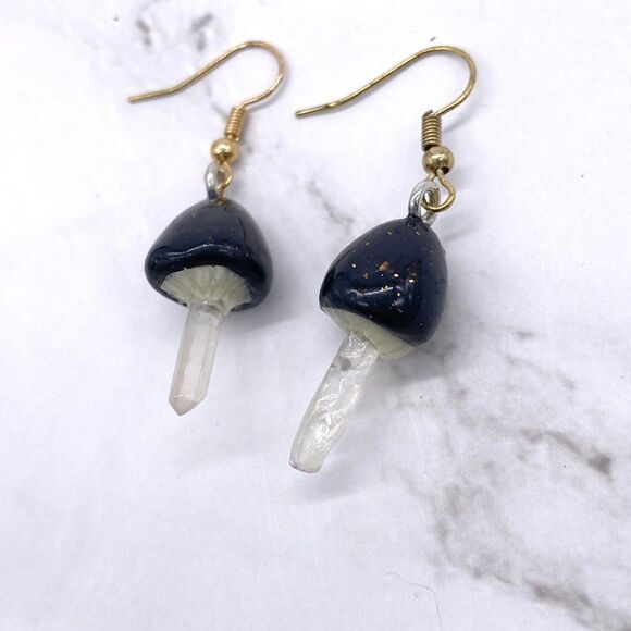 Black Mushroom Quartz Crystal earrings - Picture 1 of 9